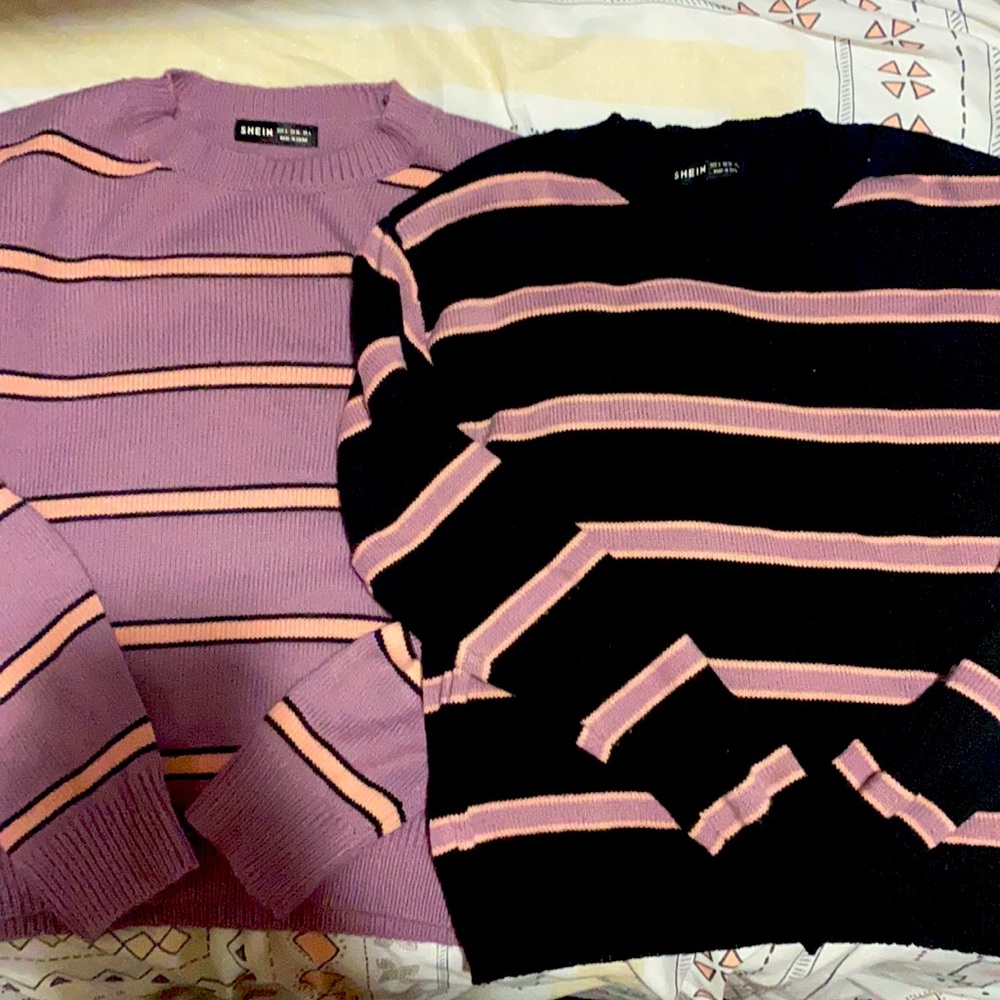 💜🖤BLACK AND PURPLE STRIPED SHEIN SWEATERS💜🖤